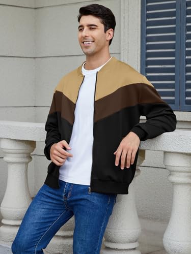 Arssm Mens Lightweight Jacket Color Block Bomber Jacket Patchwork Fall Zip Up Varsity Coat2