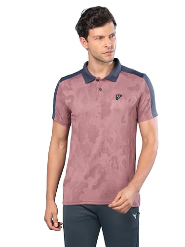 Image of TECHNOSPORT Men's Slim Fit Polyester Sporty Print Athleisure Polo T-Shirt with Half Sleeve, Moisture Wicking and Quick Dry