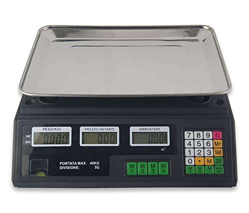 newnet Báscula electrónica digital de mesa (bar, carnicería, fruta, etc.), plato de acero inoxidable, máximo 40 kg