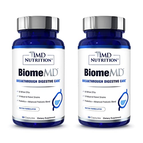 1MD Nutrition BiomeMD Probiotics | 62 Billion CFUs 15 Comprehensive Strains - Pro & Prebiotics | Doctor-Formulated for Digestive Health & Immune Support | 60 Capsules