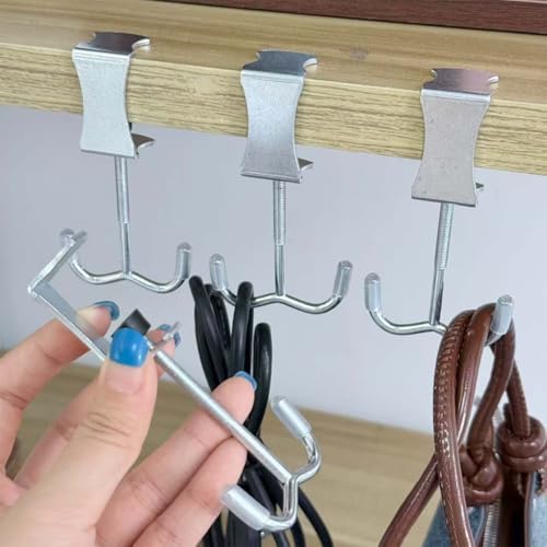 2 ganchos de escritorio de acero inoxidable con dos ganchos, ganchos de escritorio para mochila, bolso de mesa, gancho resistente para bolso, diseño debajo de la mesa (11 cm)