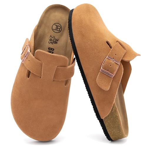 Women's Suede Clogs Men's Slip-On Mules Non-Slip Potato Shoes Arch Support Sandals with Adjustable Buckle for Indoor & Outdoor Use