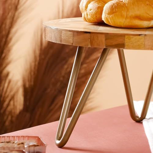 Image of CASADECOR Wooden Geometrical Forest Decorative Pizza Pastry Cake Stand Pack of 1 (Gold, Diameter-10 Inch)