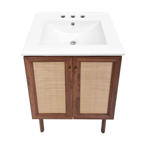 Image of Classe 24 in. Brown Oak Bathroom Vanity with White, 3-Hole Ceramic Sink Top