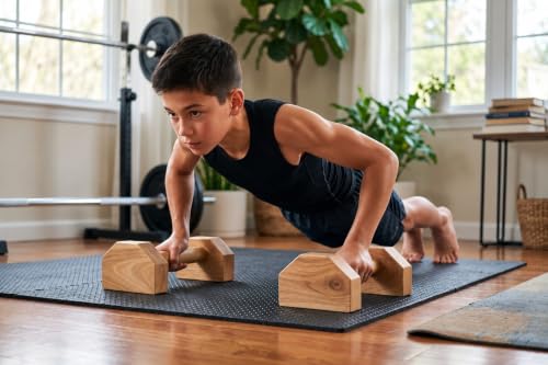 Image of Solid Teak Wood Push-Up Board for Strength Training