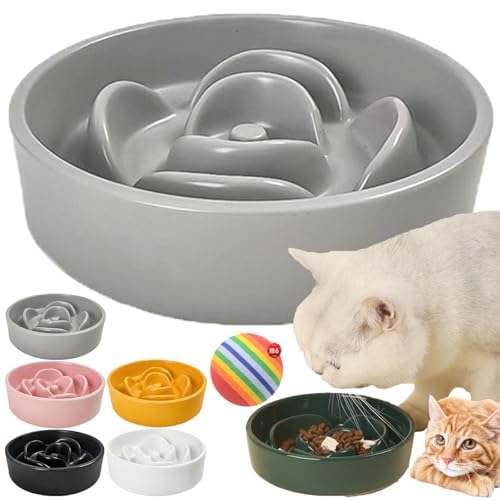 早食い防止 犬 食器 陶器 ペットボウル 小型犬 スローフードボウル 猫 小さめ 滑り止め 餌入れ 吐き戻し 飲み込み ダイエット お手入れ簡単 健康管理 清掃容易 食洗機対応 電子レンジ対応 (M,グレー)