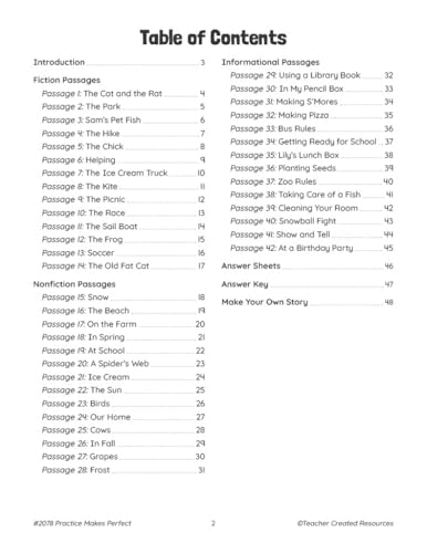 Teacher Created Resources Practice Makes Perfect: Reading Comprehension Grade K, 2nd Edition (TCR2078) (Practice Makes Perfect (Teacher Created Materials))