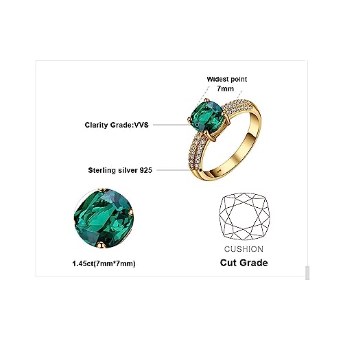 JewelryPalace Cushion Cut 1.8ct Simulated Emerald Solitaire Rings for Her, 14K White Yellow Rose 925 Sterling Silver Promise Ring for Women, Green Gemstone Jewelry Sets Rings2