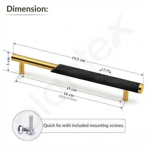 Image of Plantex Stainless Steel & Aluminium Cabinet Handle /160mm Wardrobe Door Handle /Cupboard Pull-Push Handles for Home /Office - Pack of 1 (Black & Gold)