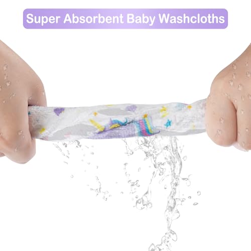 Image of Baby Washcloths, 24Pack Baby Wash Cloths Extra Soft & Ultra Absorbent, Baby Towels and Washcloths Face Towels for Unisex Boys Girls Body, Washclothes Gentle on Sensitive Skin, 9x9 Rainbow Unicorn