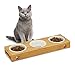 Relaxdays, natur 3er Napfständer Bambus, Keramikschalen Wasser & Futter, spülmaschinenfest, Napfbar Katzen, kleine Hunde, L