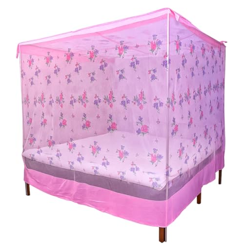 Image of Multicolor Soft Cotton Mosquito net Double Bed King Size | Pure Cotton Mosquito net (Printed-Pink, 7x8)