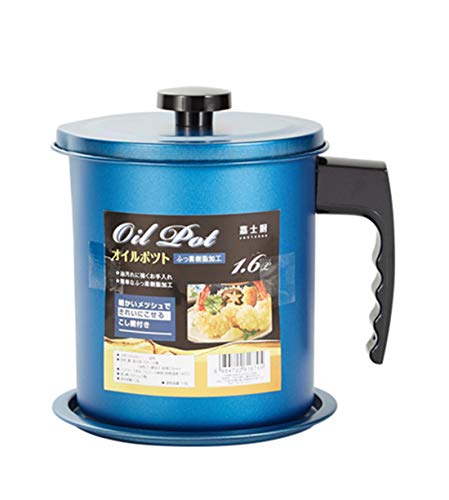 Cooking Oil Storage Grease Keeper, Grease Oil Strainer Container Pot with Filter for Deep Fryer (1.6L-Blue)