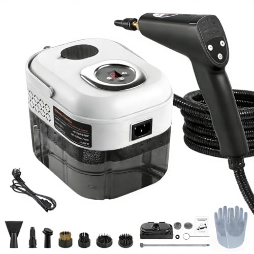 Teodute 2500W Limpiador a Vapor Portátil, con 13 Accesorios, 1,7L Depósito Agua Grande Steam Cleaner, Limpiador de Vapor para Baño Patio Azulejos Juntas Suelos (Negro)