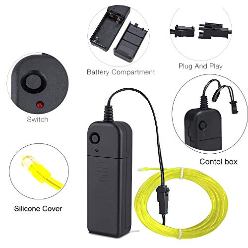 Image of MaxLax EL Wire Lime Green, 9.8ft /3m Portable Battery Pack Neon Light Strip 360 Cuttable Glowing Rope Lights for Parties, Halloween, DIY Decoration