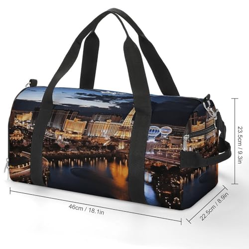 Mens Womens Gym Bag, Las Vegas Night View Print Duffle Bags,travel Gym Duffle Bag,garment Duffle Bag,gym Bag with Shoe Compartment2