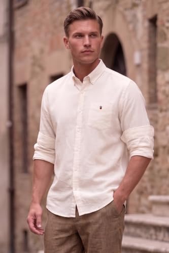 Image of Louis Philippe Men's Linen Blend Solid Shirt with Soft Handfeel & Naturally Antibacterial Finish - Holiday Wear