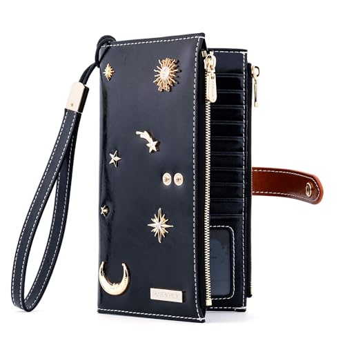 Image of ANDOILT Women's Genuine Leather Wallet RFID Blocking Credit Card Holder Zipper Purse Cell Phone Handbag