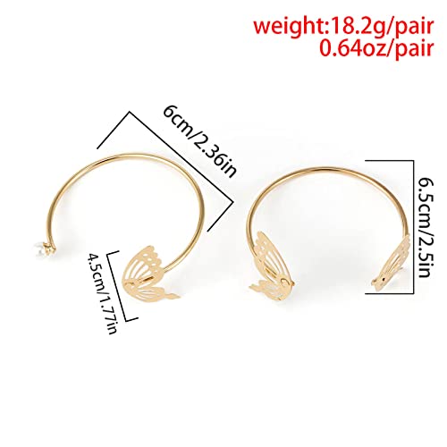 Sttiafay 2Pcs Pearl Butterfly Cuff Bracelet For Wedding Bridal Boho Hollow Butterfly Open Bangle Cuff Gold Luxury Bangle Bracelets Jewelry For Women Girls #TOP2