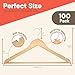 Natural Wooden Hangers 100 Pack – Heavy-Duty with 360° Swivel Hook, Non-Slip, Pants Bar & Shoulder Grooves - Wooden Hangers for Suits, Jackets, Dresses & Camisoles, Space-Saving and Smooth Finish