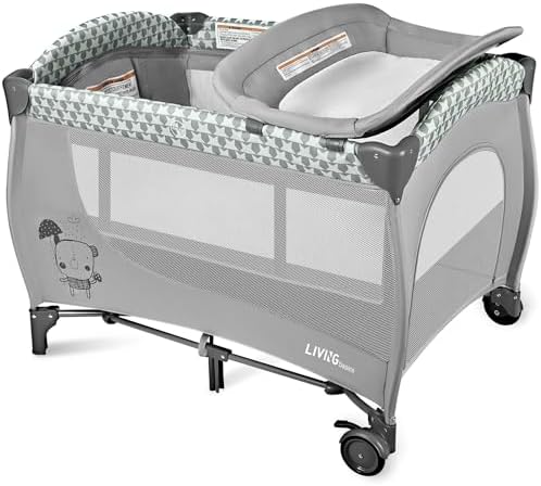 LIVINGbasics 3-in-1 Baby Playard, Foldable Baby Bassinet with Diaper Changing Table for Home/Travel/Outdoor