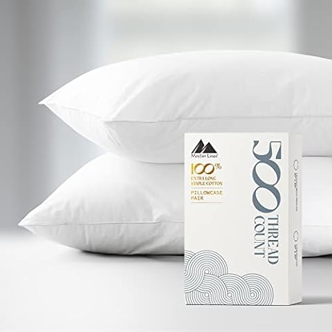 Mayfair Linen Pillow Case Set 500 Thread Count Egyptian Cotton 2Pc Silky Soft & Durable Standard/Queen White Cover