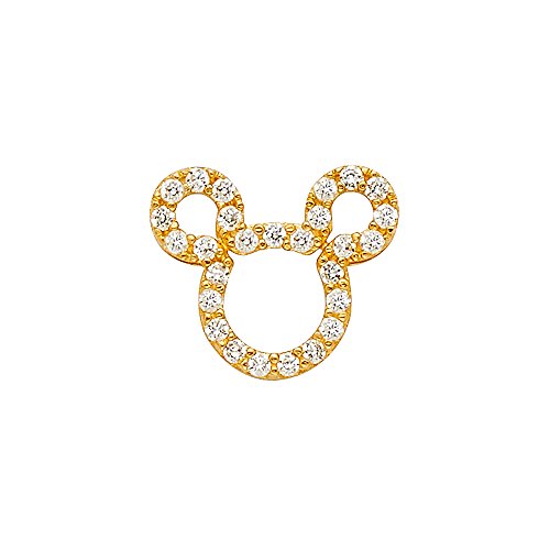 GemApex Mickey Mouse Pendant Solid 14k Yellow Gold Charm CZ Disney Character Fashion Polished Fancy 12 x 10 mm