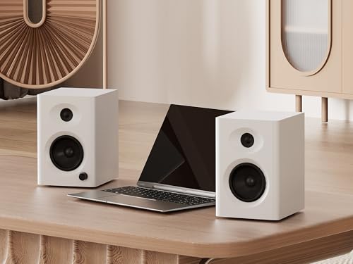 Computer Speakers for Desktop PC, 60W Powerful Sound with Deep Bass & Clear Treble – Compact Bookshelf Speakers for Home Office, Laptop, Music, Audiobooks (White, Pair) - Image 4