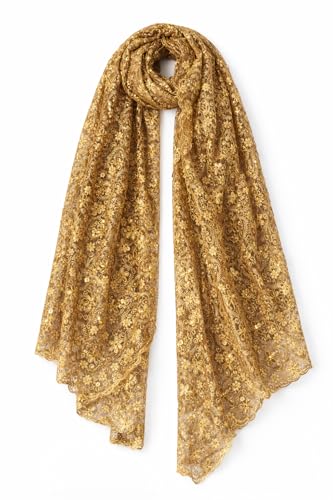 Image of ZEN APPAREL Women's Embroidered Net Dupatta with Lace Borders (Z-101) Premium Net Fabric Golden Aari Work