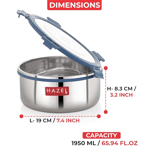 Image of HAZEL Stainless Steel Kachori Ladoo Snack Storage Container, 1950 Ml, Airtight Dabba, Silver