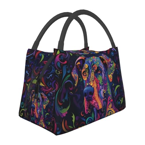 MIEPOS Colorful Dog Lunch Box Portable with Abstract Art Pattern for Girls and Adults,Lightweight Handbag with Zipper Closure,Portable Cosmetic Bag for School,Work,Office,Travel and Picnic Gifts