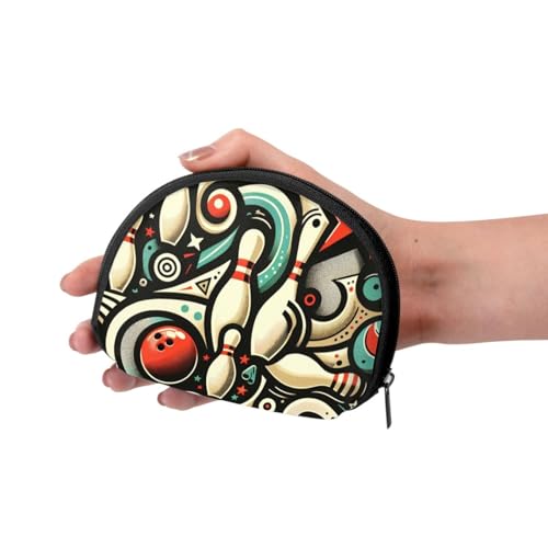 Portable Coin Pocket Wallets Bowling-Doodle-Pattern Mini Zippered Money Pouch Card Holder3