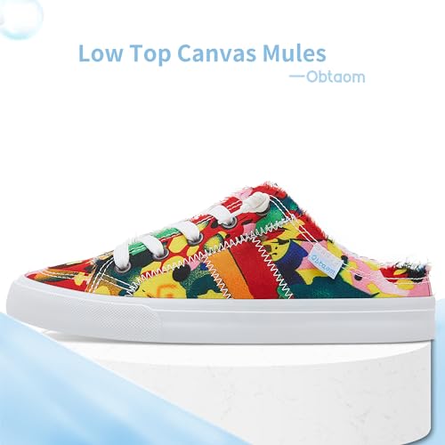 Image of Obtaom Women Canvas Mules Memory Foam Clipper Fashion Sneakers Comfortable Slip-On Mule Backless Holiday Shoes