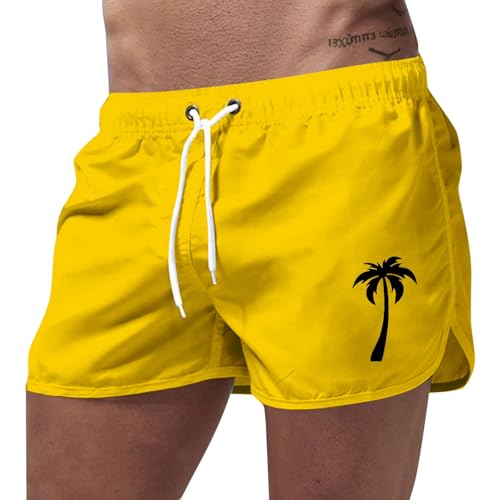 Tobysper Bañador para hombre, estilo vintage, de secado rápido, con forro y cordón ajustable, amarillo, 4XL