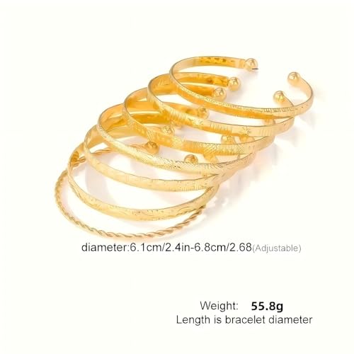 Gold Bangle Bracelet, 7 Pcs Gold Plated Dainty Layered Chain, 14K Layer Stackable Cuff Bracelet Set for Women (Gold)3