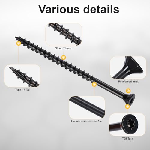 Image of Wood Screws #10 x 3'', T25 Star Torx Drive Flat Head Deck Screws, Black, 67Pcs (1lb)