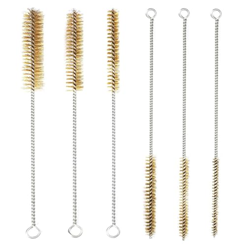 Graplan 6 cepillos de limpieza de tubos de latón, juego de cepillos de alambre de latón, 8/10/12/15/18/20 mm, cepillo cilíndrico de latón, cepillo de limpieza de tuberías para tubo de cilindro