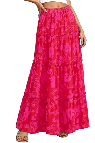 BTFBM Floral Maxi Skirts for Women Summer Spring 2026 Elastic