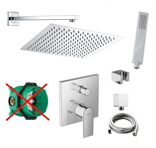vanvilla Duschsystem mit Unterputz Duscharmatur von Hansgrohe Vernis Shape Einhebelmischer und vanvilla Regendusche mit Armatur, Duschkopf eckig, Dusch-SET HG82-ob poliert