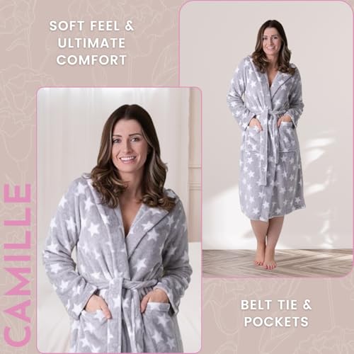 Peignoir à capuche en polaire femme longue robe de chambre chaude avec manches longues