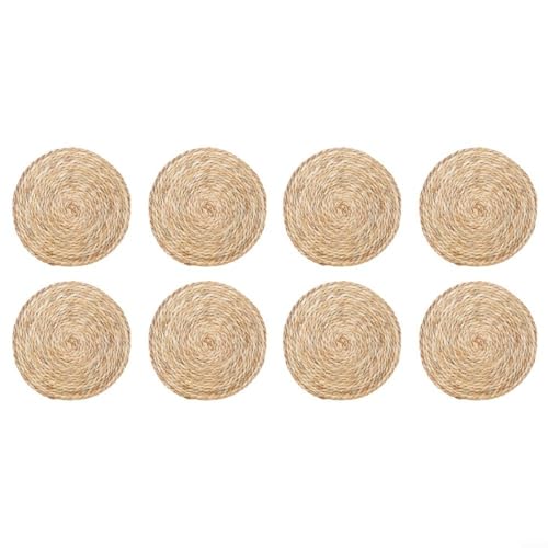 Sandyseptember 48 manteles redondos tejidos hechos de paja natural, manteles individuales aislantes del calor para mesas de comedor, decoración de granja, bodas y eventos de fiesta (33 cm, 8 piezas)