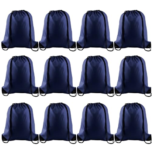 Image of KUUQA 12Pcs Drawstring Backpack Bags Bulk Navy Blue Drawstring Bag Foldable Gym Bag Sports Cinch Sack String Backpack Storage Bags for Women Men Shopping Gym Travel Sports