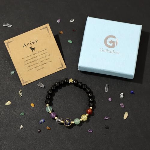 Golbaljew Aries Zodiac Bracelets Healing Crystal 12 Constellations Protection Stone Beads Bracelet For Women Birthday Zodiac Gifts Horoscope Spiritual Jewelry thumb #5