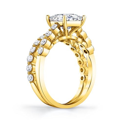 2.10Ct. Princess-Cut Moissanite Cathedral Wedding Bridal Set Engagement Ring 18K Yellow Gold over Silver3