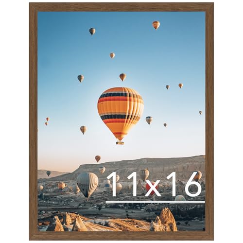 Image of JCJMY 11x16 Picture Frame Brown for Wall Hanging, Wall Mounting Horizontally or Vertically, 11 x 16 Wall Gallery Poster Photo Frame with Shatter Resistant Plexiglass, Brown