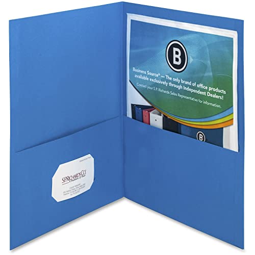 Business Source 78491 2-Pocket Folders, 125 Sht Cap, Letter, 12X9, 25/Bx, L.blue #TOP19