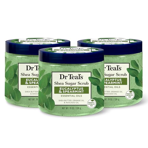Dr Teals Shea Sugar Scrub Eucalyptus & Spearmint Essential Oils 19 oz (Pack of 3)