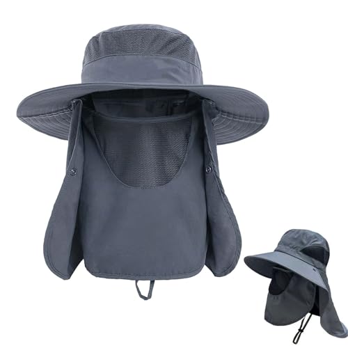 Sombrero de Pesca para Hombre,UPF 50+ Sombrero Transpirable con Visera extraíble y Solapa,Sombreros para el Sol Transpirable ala Ancha con Protección UV,Sombrero Hombre Verano