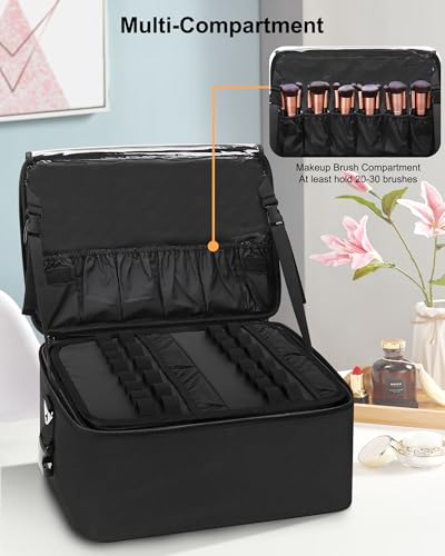 Maletín de maquillaje profesional con 3 bolsas de cosméticos, organizador de almacenamiento y placa de lápiz labial para artistas de maquillaje, Negro, A Set - imagen 5