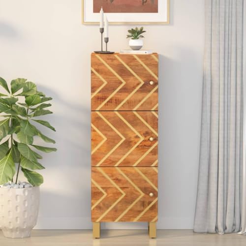 ZQQLVOO Vitrina Salon Aparador Cocina Aparador Muebles de Salon Aparador Alto Madera Maciza Mango marrón y Negro 40x33,5x110 cm